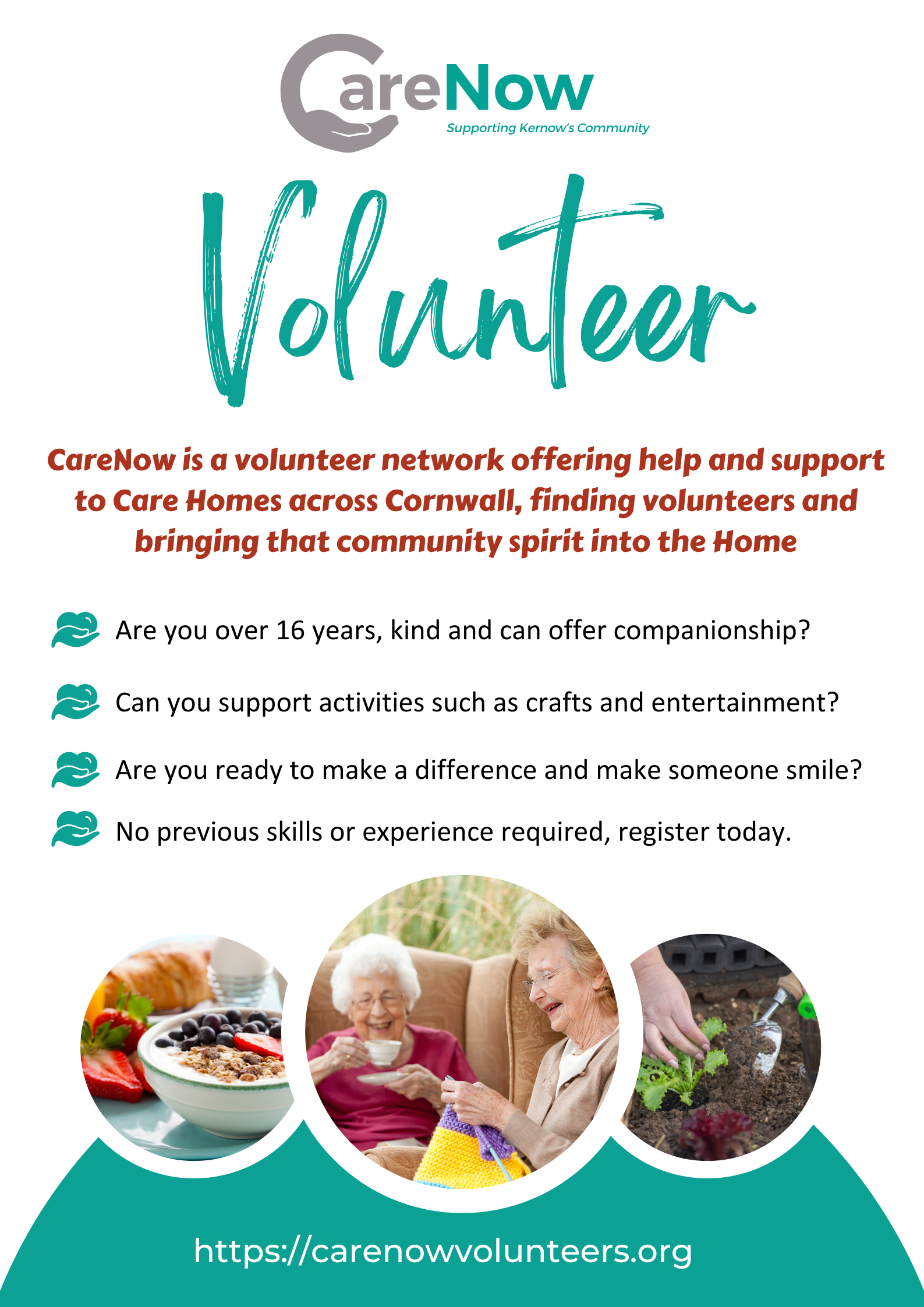 CareNow's general poster saying It's Time to Volunteer