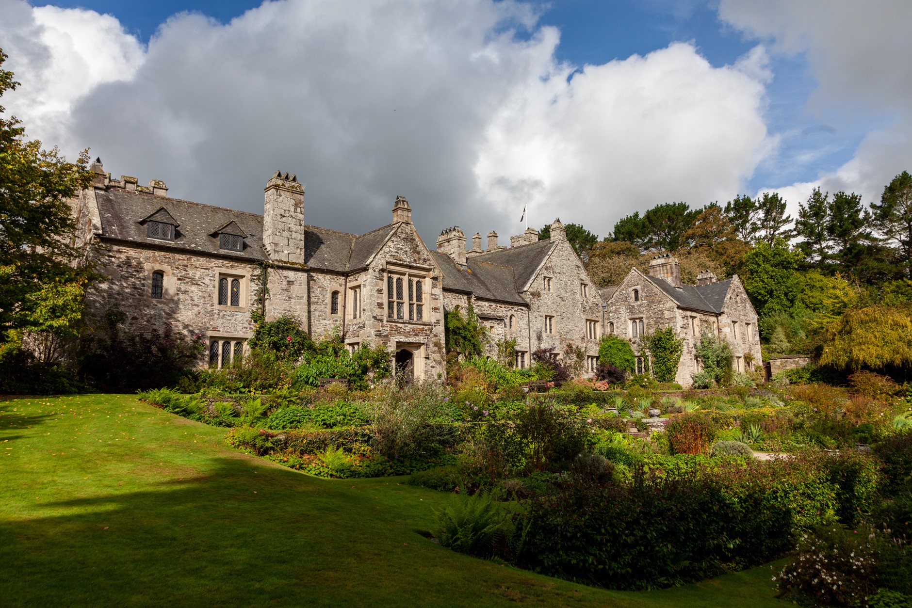 View of Cotehele House and gardens