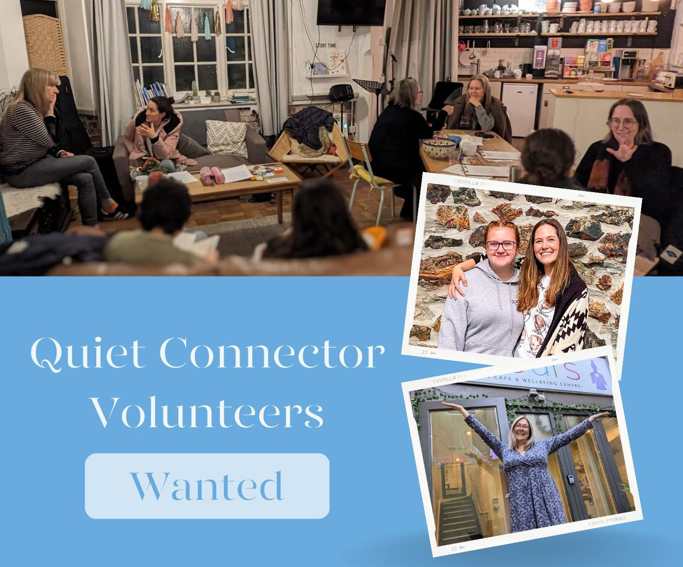 Quiet Connectors Wanted; group of people smiling and chatting