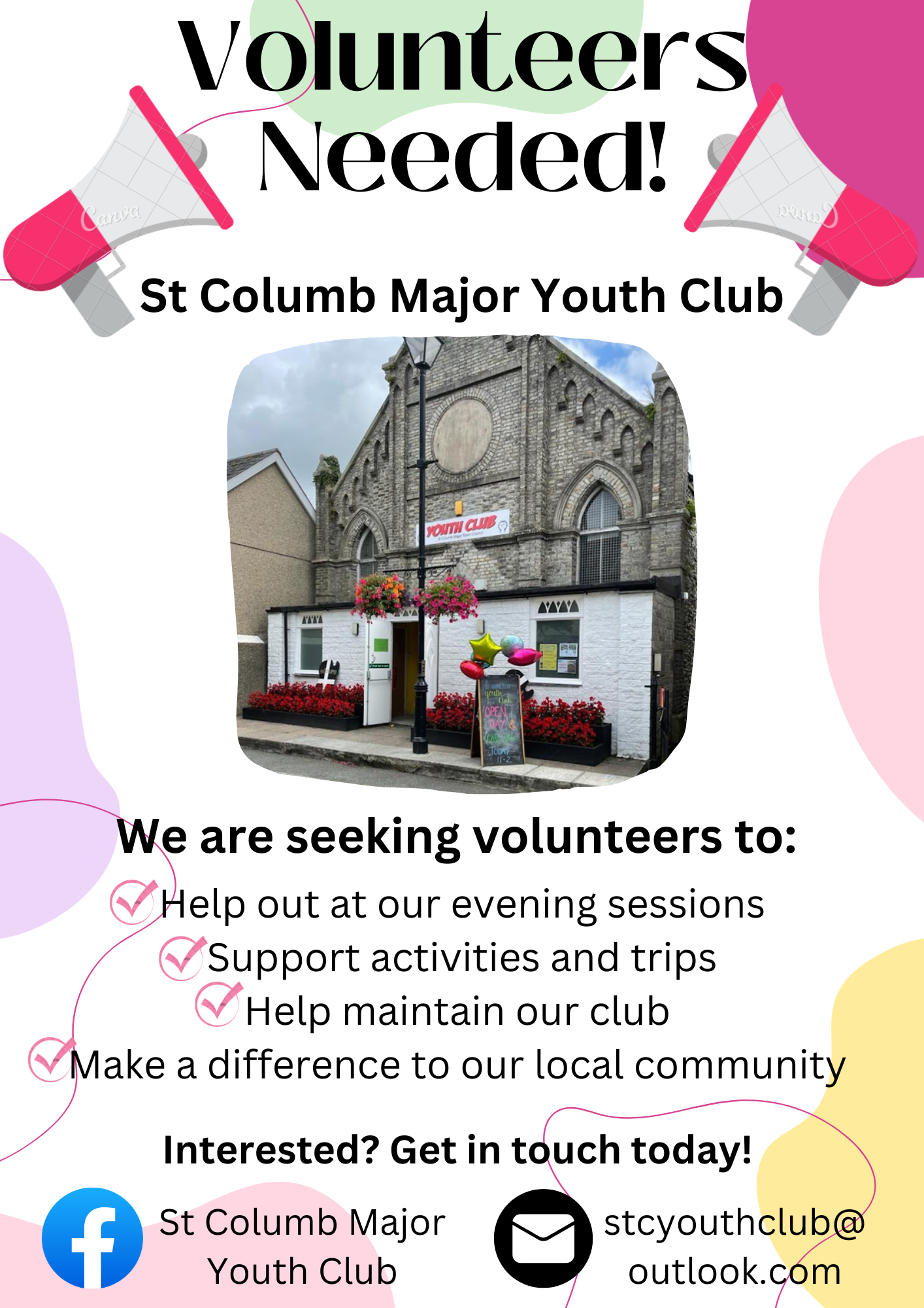 Volunteers needed poster, including details of what we are looking for and how to get in touch