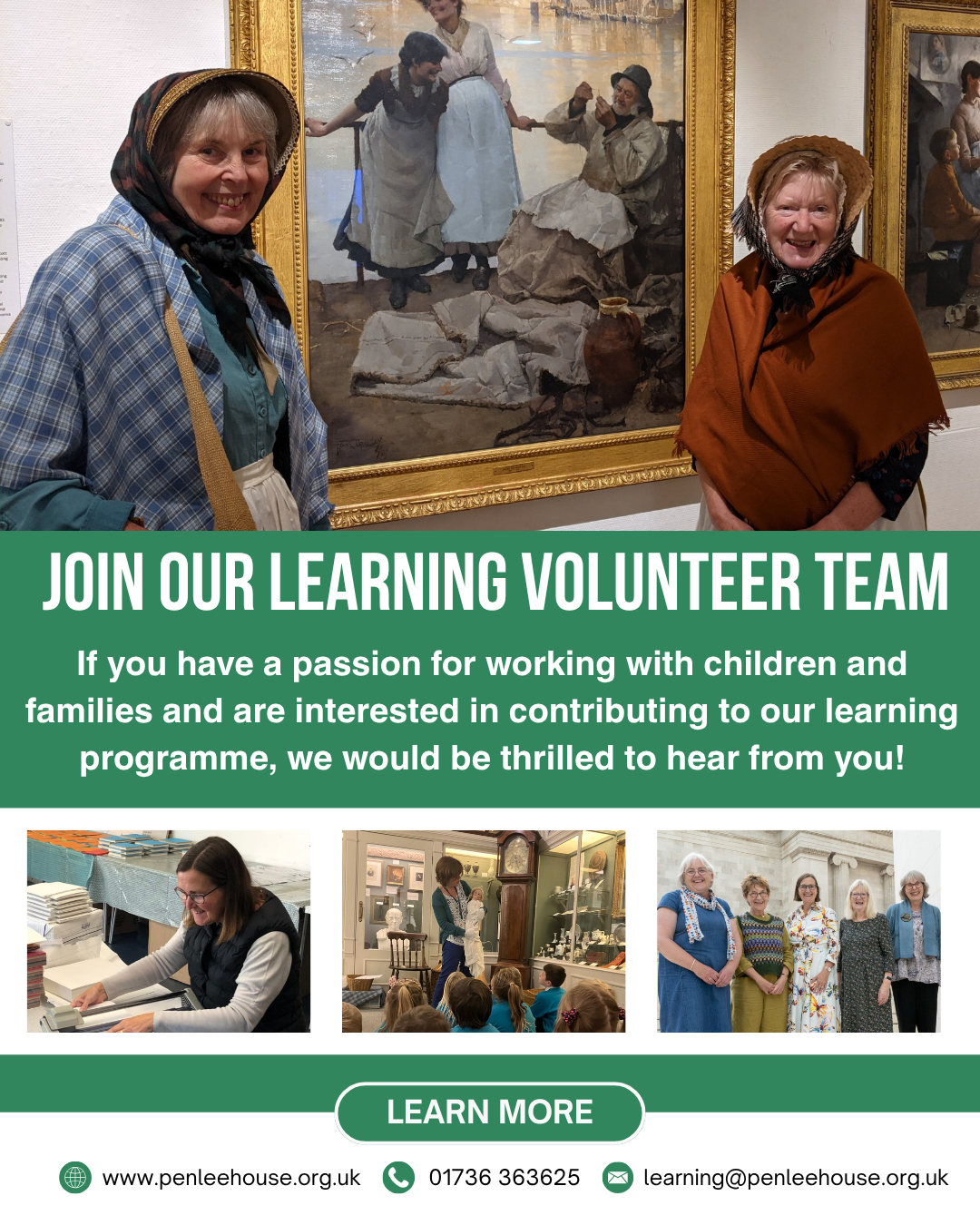 A poster. Image at the top of two ladies dressed in Victorian Fisherwife outfits in front of a painting 