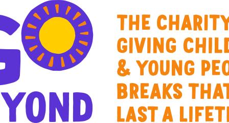 Image shows the Go Beyond logo - blue writing with the sun inside the 'O'. The charity giving children and young people breaks that last a lifetime.