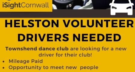 Poster: expressing a need for volunteer drivers in Helston for Townshend dance club