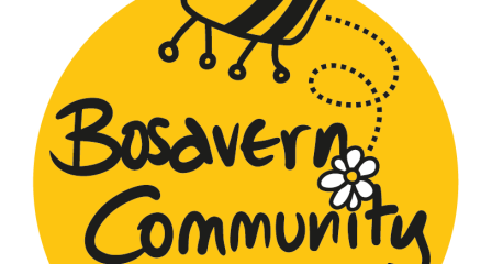 Logo showing a bee and the text 'Bosavern Community Farm'