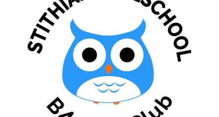 A blue owl on a white background, surrounded by black text that reads "Stithians Preschool B4 & L8 Club"